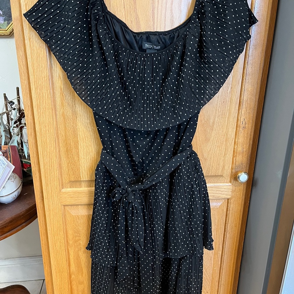 White House Black Market Black Dress with White Dots, size Small, pristine nice